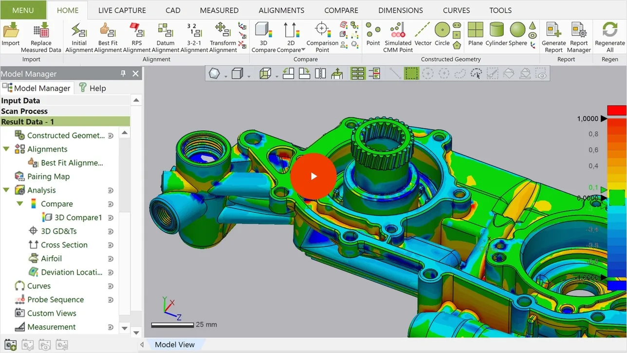 Geomagic Control X: сравнение на сканиран детайл с CAD модела