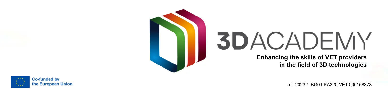 Лого на 3DAcademy и обозначение за финансиране от Европейския съюз.